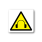 Music caution sticker with yellow hazard triangle and black headphones icon