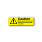 Caution warning sticker with yellow background and black text, hazard triangle symbol