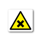Caution warning sticker with yellow triangle and black cross symbol