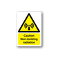 Non-ionizing radiation caution sticker with yellow warning triangle and radiation icon