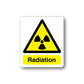 Radiation warning sticker with yellow hazard triangle and Radiation text