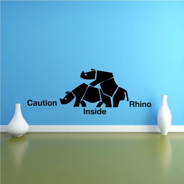 Wall decal: black rhino with caution text reading “Inside Rhino”