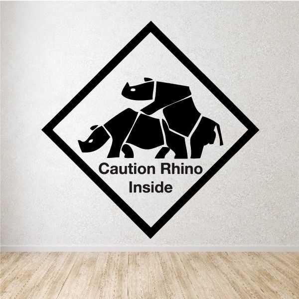 Image of Caution Rhino Inside Diamond Decal