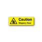 Caution slippery floor floor sticker, yellow with black text and hazard icon