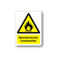 Warning sticker with yellow triangle flame and "Spontaneously combustible" text