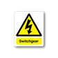 Switchgear caution sticker with yellow hazard triangle and black lightning icon