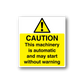 Caution machinery sticker, yellow with warning triangle and CAUTION text.