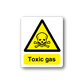 Caution toxic gas sticker with yellow warning triangle, skull and crossbones, text