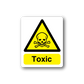 Toxic poison warning sticker with yellow triangle, skull icon, and 'Toxic' text