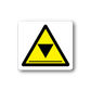 Caution triangle warning sticker with yellow center, black border, and hazard symbol