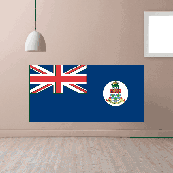 Cayman Islands flag sticker with Union Jack and circular crest on blue