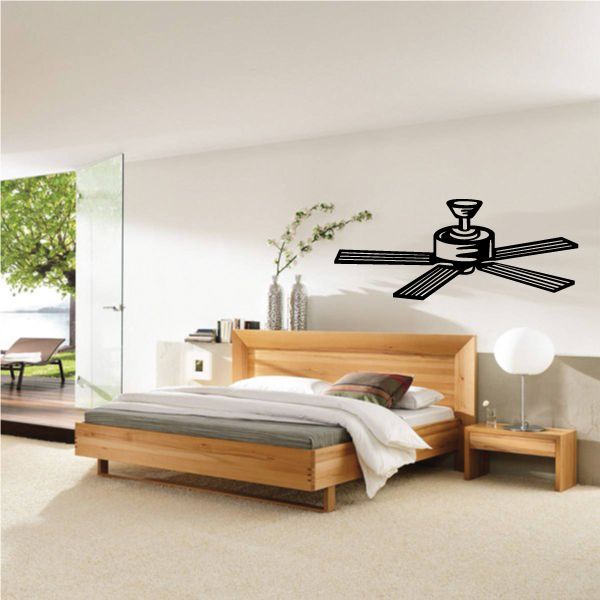 Ceiling fan decal with a black five-blade fan design and central motor