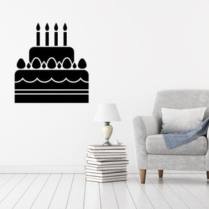 Black cake wall decal with layered tiers and eight candles, Hanukkah celebration style