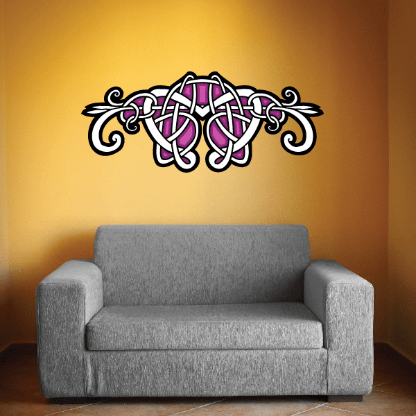 Celtic border decal with purple and white interlaced knots and scroll ends