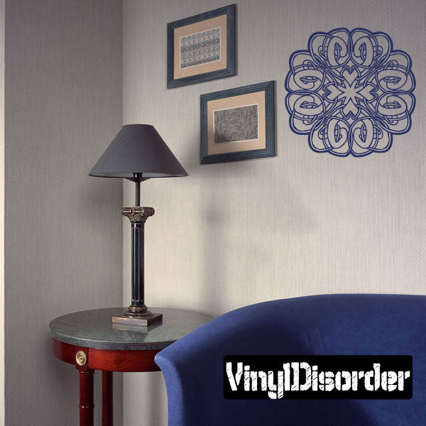 Blue celtic circle wall decal with interlaced knot pattern