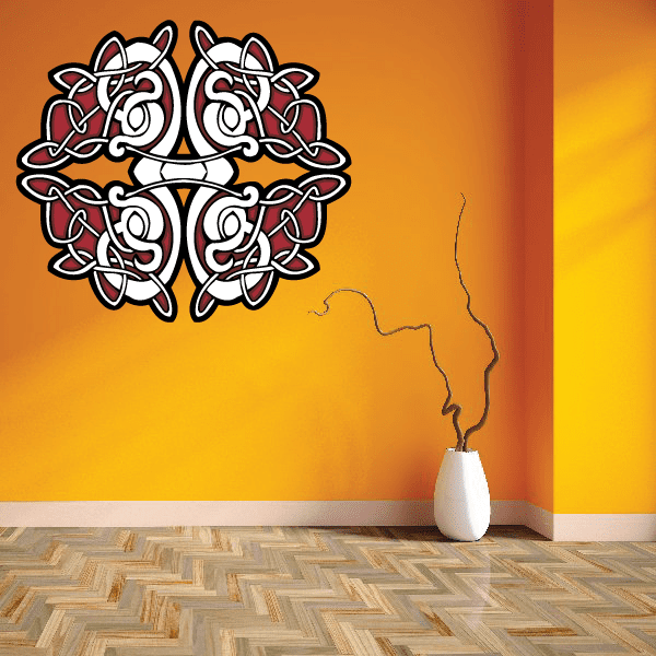 Celtic circle sticker with interlaced knot design in white and red accents
