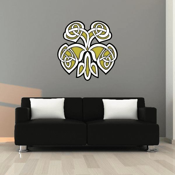Celtic knot ornament wall decal sticker with green and white interlaced design
