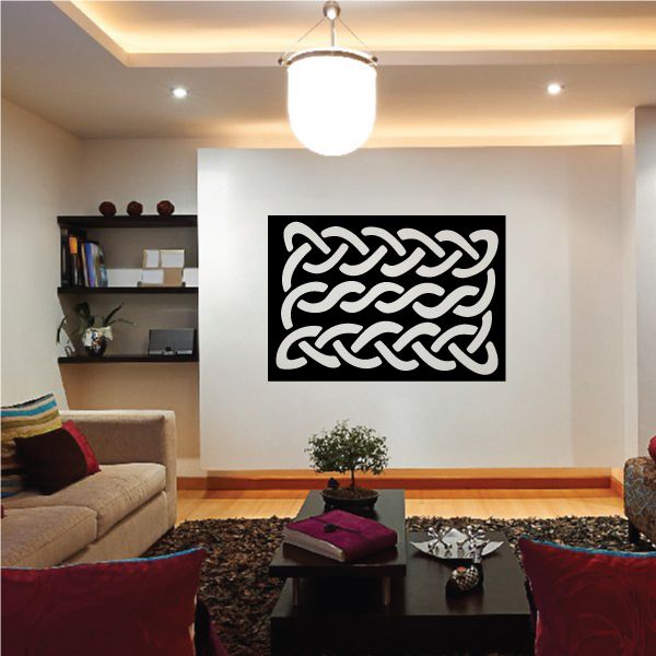Celtic wall vinyl decal with white knot pattern on black rectangle