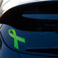 Vinyl awareness ribbon sticker with green ribbon and “Cerebral Palsy Awareness” text