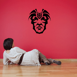 Ceremonial headdress decal featuring stylized devil head face