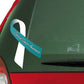 Cervical cancer awareness ribbon vinyl sticker, white ribbon with blue text strip