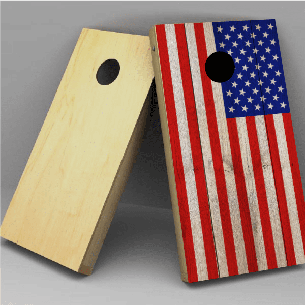 USA Flag Wood Grain Cornhole Board Vinyl Decal Wrap