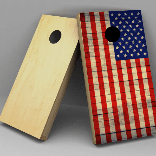 USA Flag Weathered Wood Grain Cornhole Board Vinyl Decal Wrap