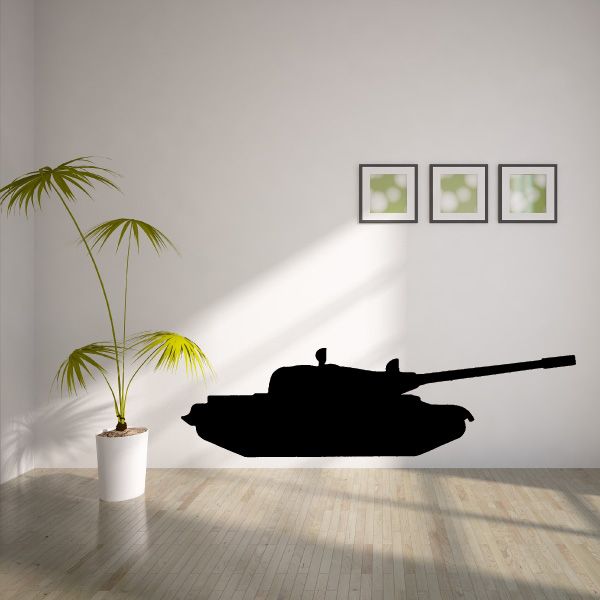 Black tank silhouette wall decal with long cannon and turret