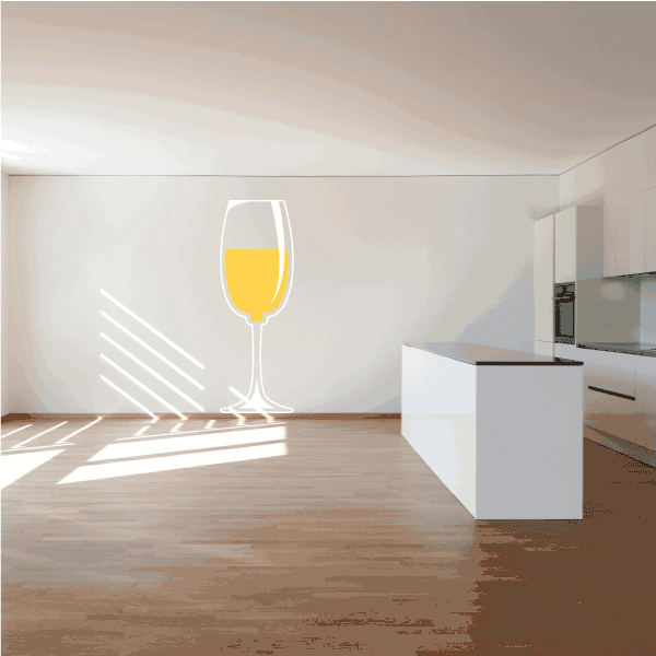Champagne flute sticker with white outline and yellow filled glass icon