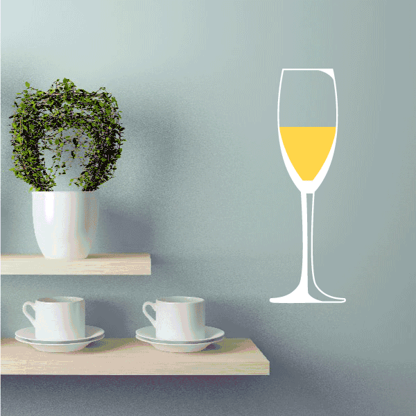 Champagne glass wall sticker with yellow wine graphic