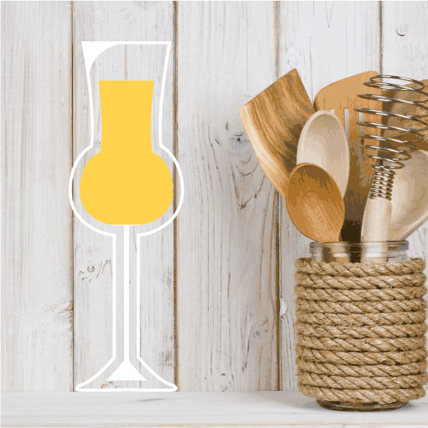 Champagne glass sticker with yellow fill, tall stem and base outline