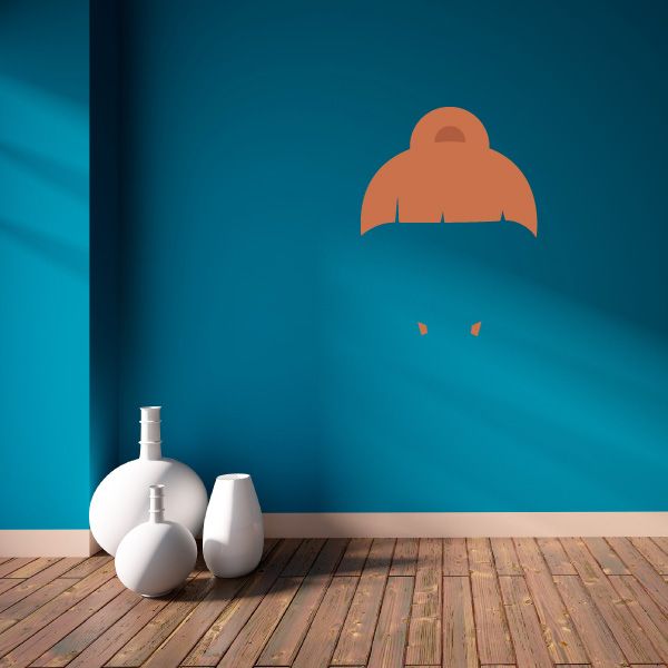 Orange character face wall vinyl decal with arched hat and small eyes