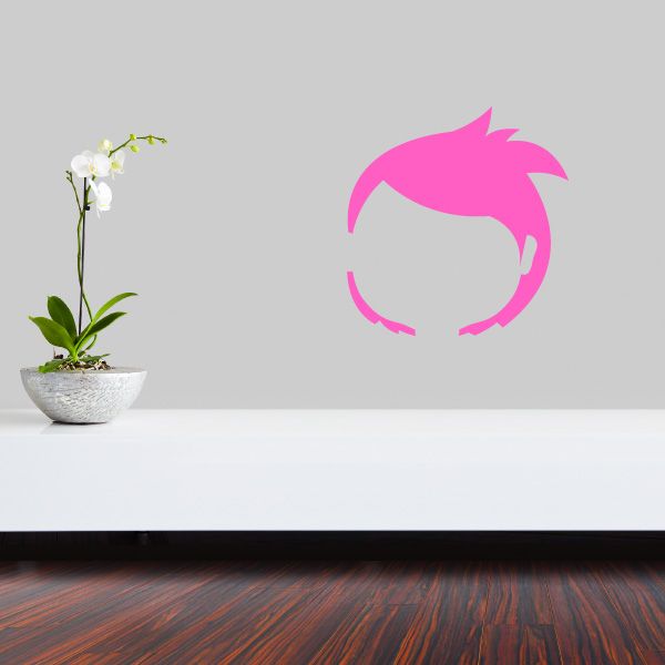 Pink character face vinyl wall decal with spiky hair silhouette