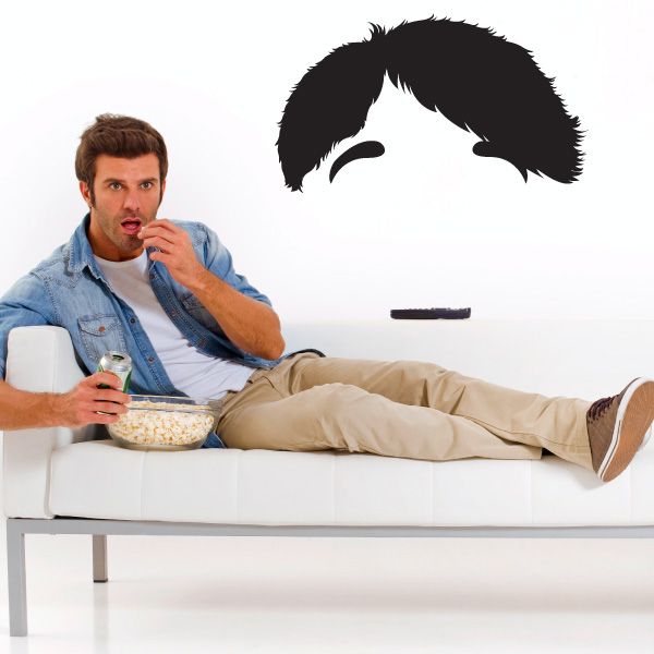 Black stylized character face vinyl wall decal with curved bangs and side hair