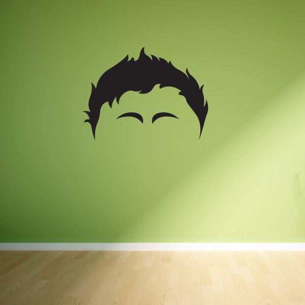 Vinyl wall decal of a stylized male face with dark hair and eyebrows