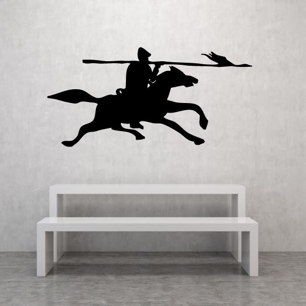 Black charging cavalry rider and horse silhouette wall decal