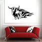 Charging bull and flame wall decal, black and white graphic.