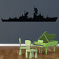 Guided-missile destroyer ship decal, dark side profile silhouette on smooth surface