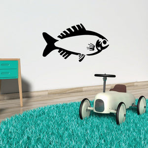 Bass fish wall decal, black and white illustration