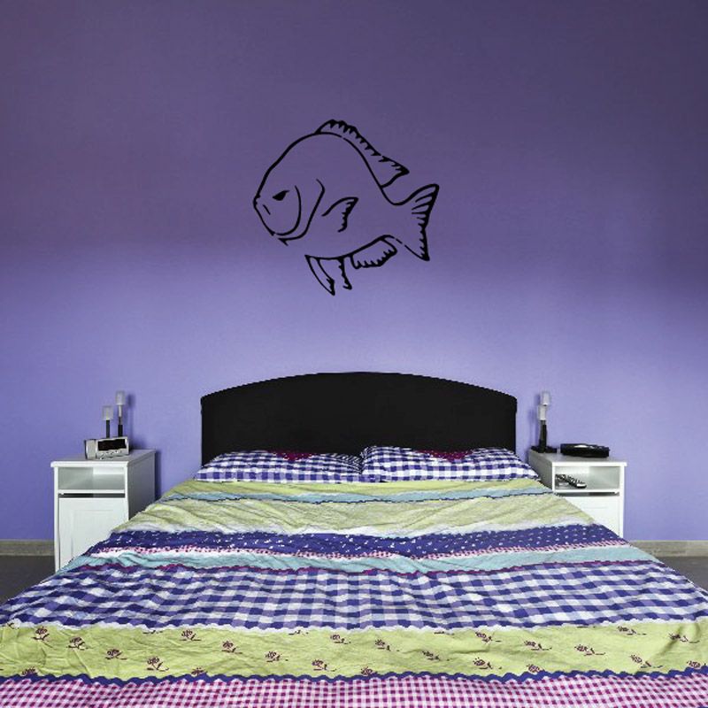 Bluegill fish wall decal with black line art