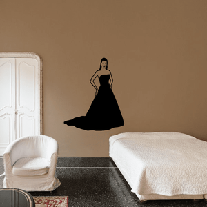 Bride silhouette wall decal, black dress figure with hands on hips
