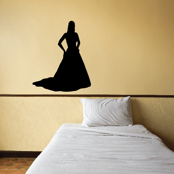 Bride silhouette wall decal of elegant black gown
