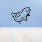 Kids dolphin wall decal with blue line-art dolphin and shell and bubble accents