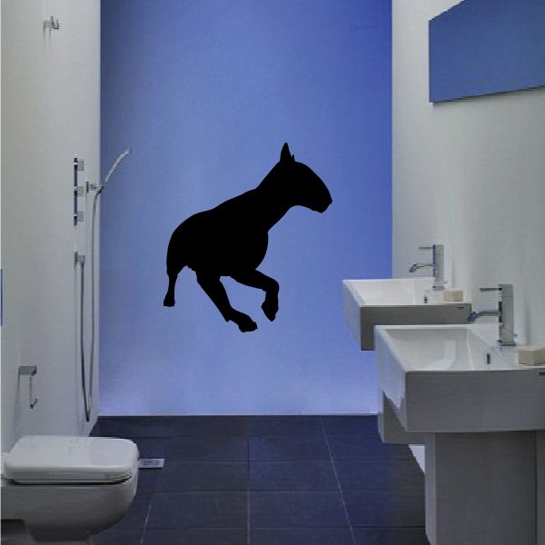 Black bull terrier silhouette wall decal with chasing pose