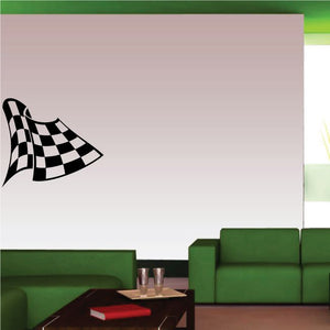 Checkered flag vinyl wall decal, black and white checkered racing flag