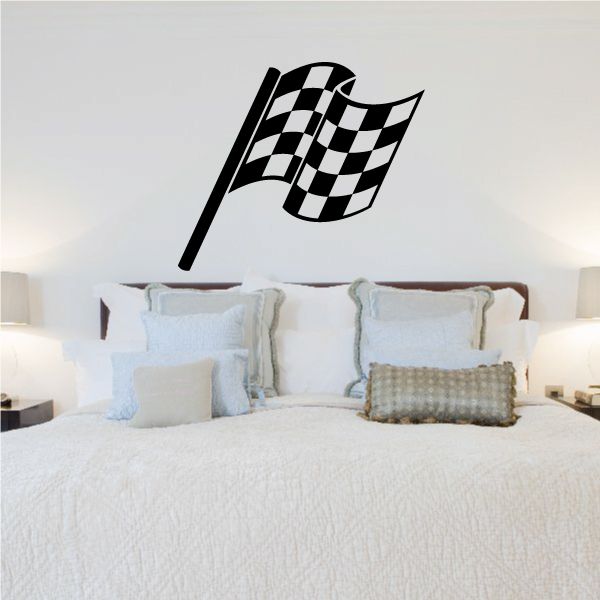 Checkered flag wall decal with black-and-white checkered flag graphic
