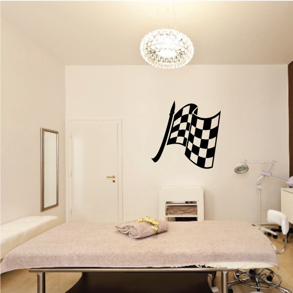 Checkered flag wall decal in black and white checkered pattern