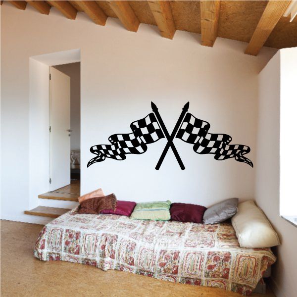 Checkered flag wall decal with crossed black-and-white checkered flags