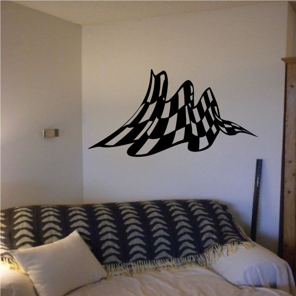 Black and white checkered flag wall decal with waving banner shape