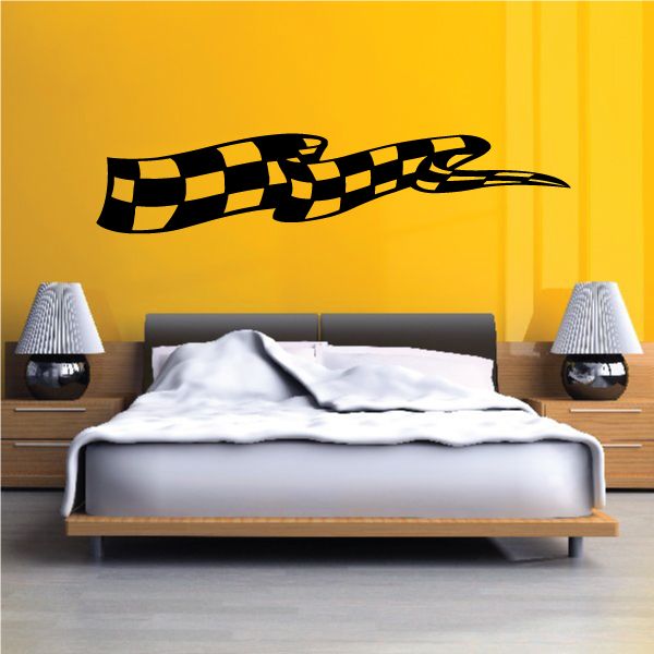Checkered flag wall decal, black and yellow racing stripe